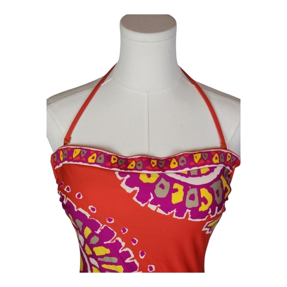 Trina Turk Orange Medallion One-Piece Swimsuit Halter Back Tie Size 8 - Picture 2 of 11